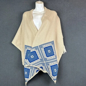 Mia Maddison Cardigan Sweater Shawl Poncho Rayon BeigeDiamond Geometric Fringe O